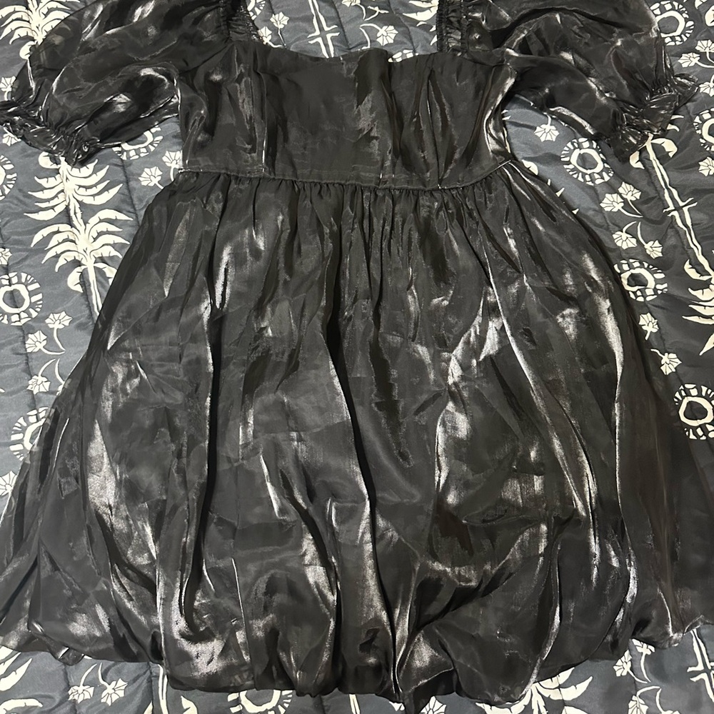 Black organza puff sleeve dress